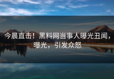 今晨直击！黑料网当事人曝光丑闻，曝光，引发众怒