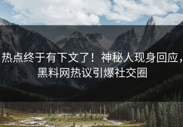 热点终于有下文了！神秘人现身回应，黑料网热议引爆社交圈