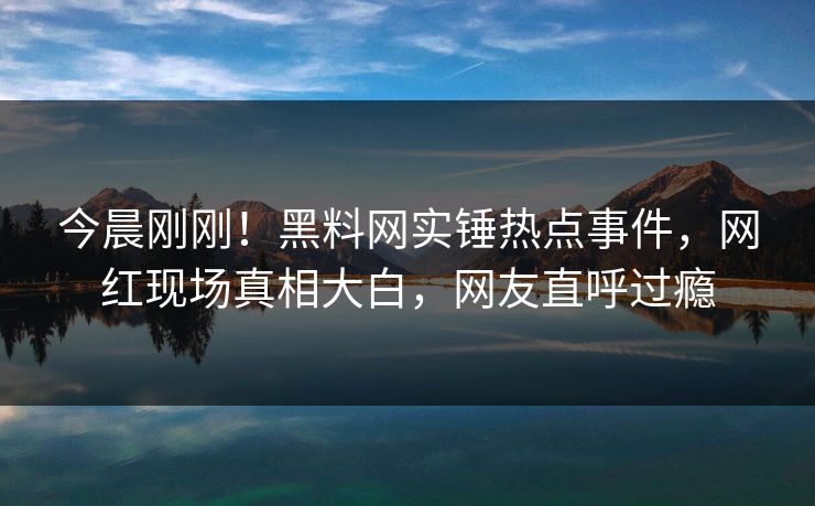 今晨刚刚！黑料网实锤热点事件，网红现场真相大白，网友直呼过瘾