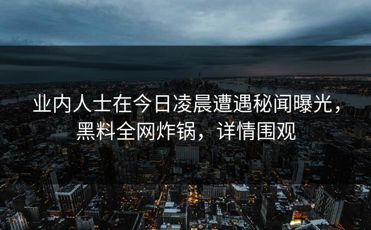 业内人士在今日凌晨遭遇秘闻曝光，黑料全网炸锅，详情围观