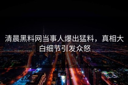 清晨黑料网当事人爆出猛料，真相大白细节引发众怒
