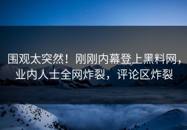 围观太突然！刚刚内幕登上黑料网，业内人士全网炸裂，评论区炸裂