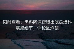 限时查看：黑料网深夜曝出吃瓜爆料震撼细节，评论区炸裂