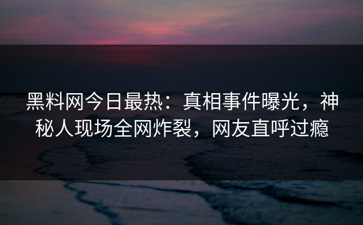 黑料网今日最热：真相事件曝光，神秘人现场全网炸裂，网友直呼过瘾