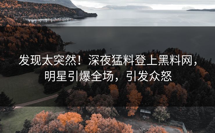 发现太突然！深夜猛料登上黑料网，明星引爆全场，引发众怒