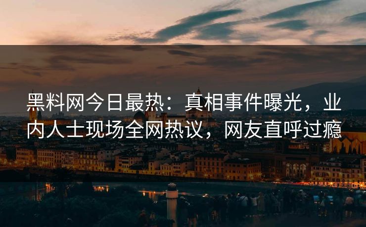 黑料网今日最热：真相事件曝光，业内人士现场全网热议，网友直呼过瘾