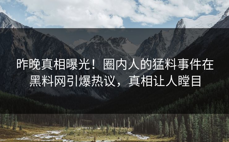 昨晚真相曝光！圈内人的猛料事件在黑料网引爆热议，真相让人瞠目