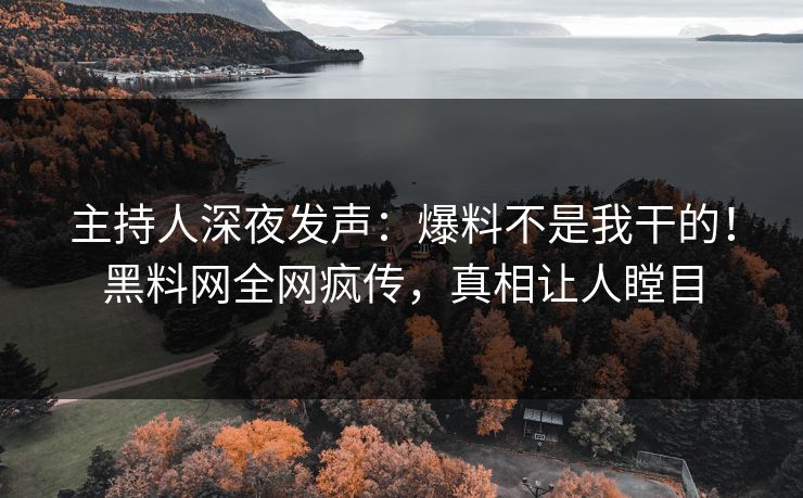 主持人深夜发声：爆料不是我干的！黑料网全网疯传，真相让人瞠目