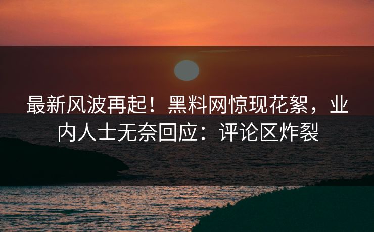 最新风波再起！黑料网惊现花絮，业内人士无奈回应：评论区炸裂